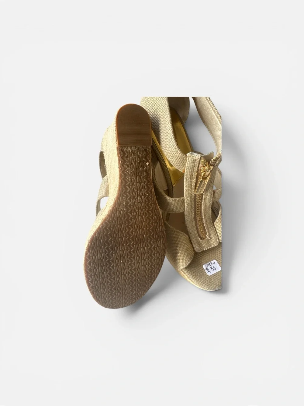 Michael Kors Metallic Beige Wedge Sandals with Front Zipper